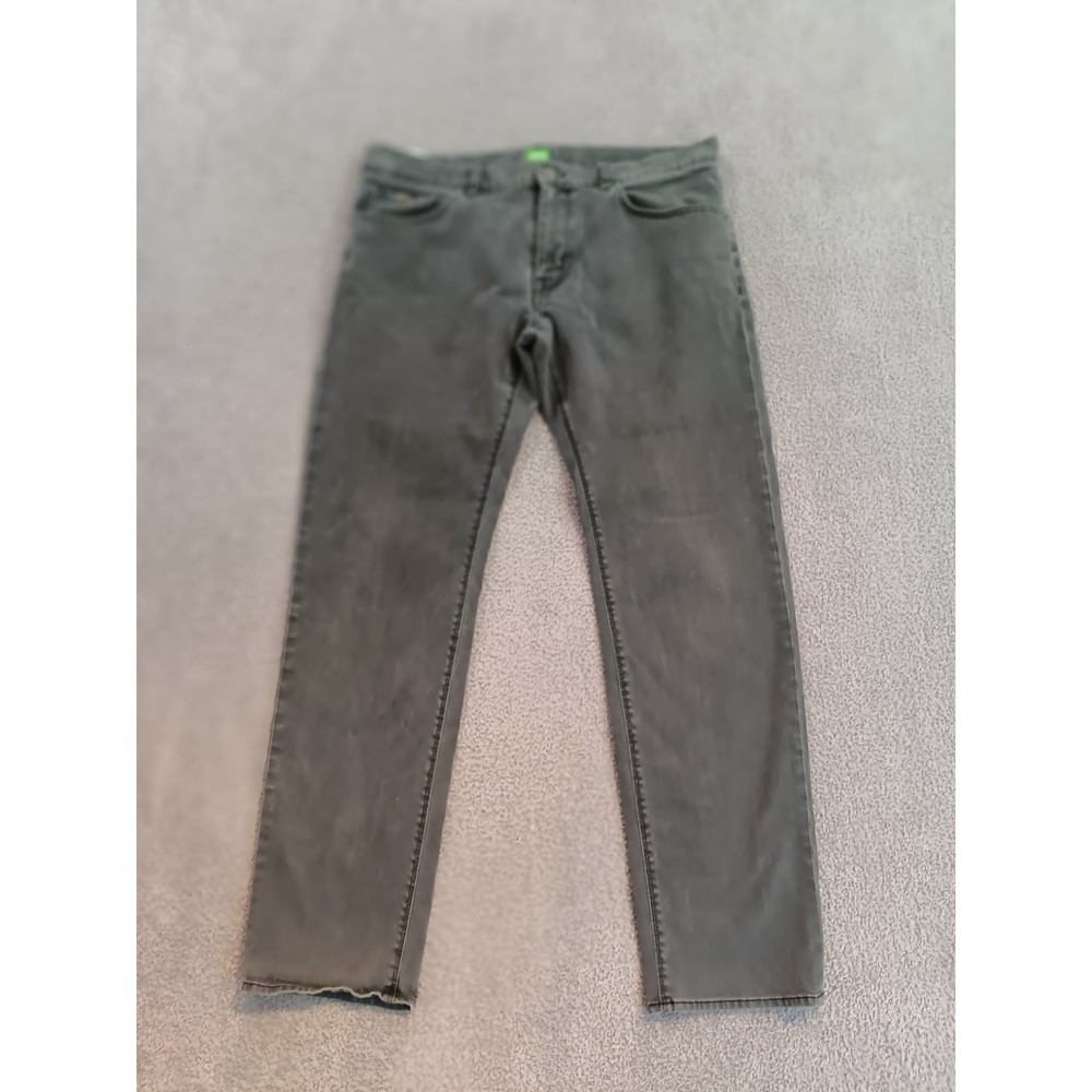 Hugo Boss Green Straight Leg Jeans Men 36x32 Gray Stretch Designer Denim